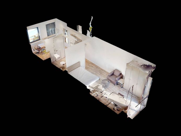 Möbliertes Standard-Apartment mit EBK, ALL-IN-MIETE, UVM. am Rheinufer - URBAN BASE – 3D- Ansicht Grundriss