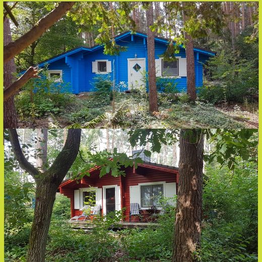 Deux maisons en rondins dans la forêt, location de vacances et habitation dans la réserve de biosphère de l’Elbtalaue – Das blaue und das rote Haus