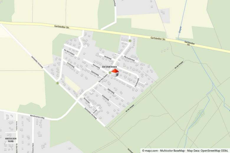 Wohnen auf einer Ebene - Bungalow mit 3 Zimmern, Carport sowie Garage und großen Garten in Garlstedt – Geolyzer Kartenausschnitt