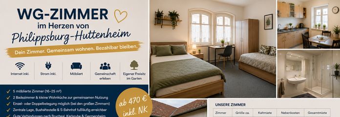 Möbliertes WG-Zimmer in Philippsburg-Huttenheim – 16 bis 25 m²