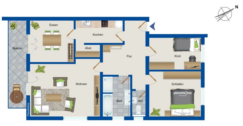 Helle 4-Zimmer-Wohnung mit Balkon & Einbauküche in Stutensee – Grundriss