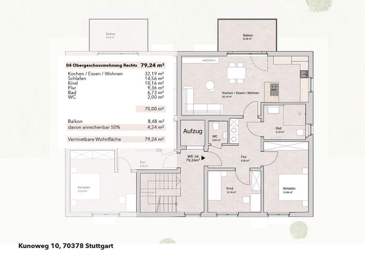 Primera ocupación: 2× vivienda de 3 habitaciones con isla de cocina – a elegir con jardín de 100 m² o balcón orientado al sur – WE04 Grundriss Obergeschoss