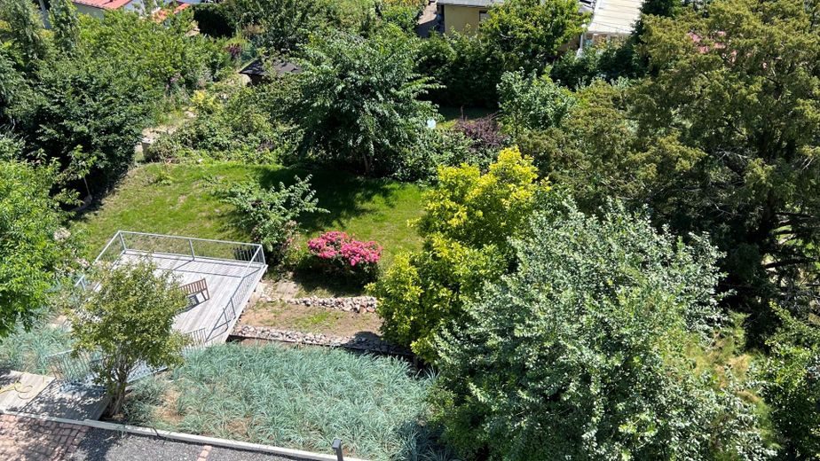 Penthouse-Traum mit Weitblick - Stillvolles Wohnen auf Rügen – Hangterrasse Blick Garten