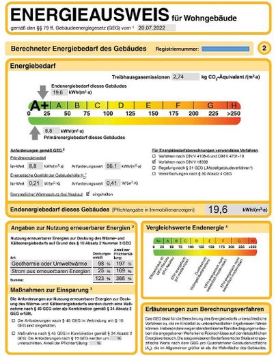 Effizienzhaus 40 Plus - keine Provision - Bezugsfertig - EH40+ – Energieausweis Auszug A+
