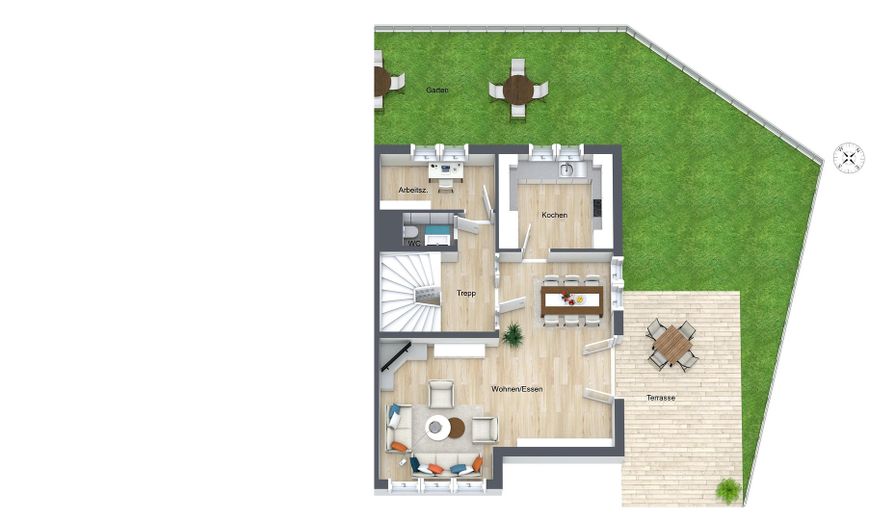 Fast wie ein eigenes Haus | 126 m² auf 3 Etagen | großer Garten | 2 Garagen – Grundriss 1. OG