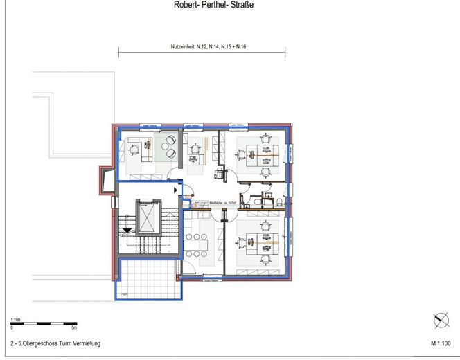 Grundriss Turm 2.-4.OG mit Möblierung
