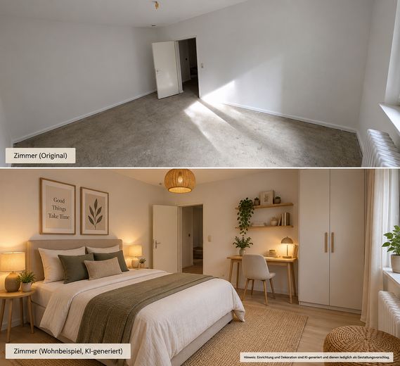 Sofort frei in Berlin-Steglitz: Helle 3-Zimmer-Wohnung mit Südbalkon + Stellplatz + provisionsfrei – Wohnbeispiel Schlafzimmer 2