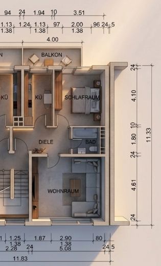 Attraktive, lichtdurchflutete 2,5-Zimmer-Wohnung mit Balkon – Grundriss