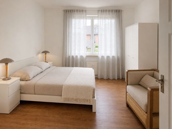 Stilvolles Wohnen auf Zeit hochwertig möblierte Wohnung, ruhig, modern & in Top-Lage, all-inclusive – Schlafzimmer