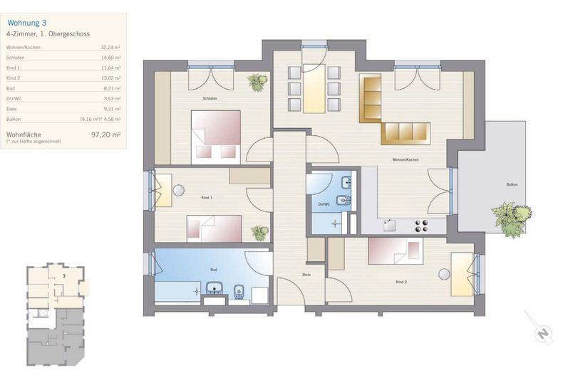 OPTIMALER GRUNDRISS - SCHÖNE 4-RAUM WOHNUNG – Grundriss WE03