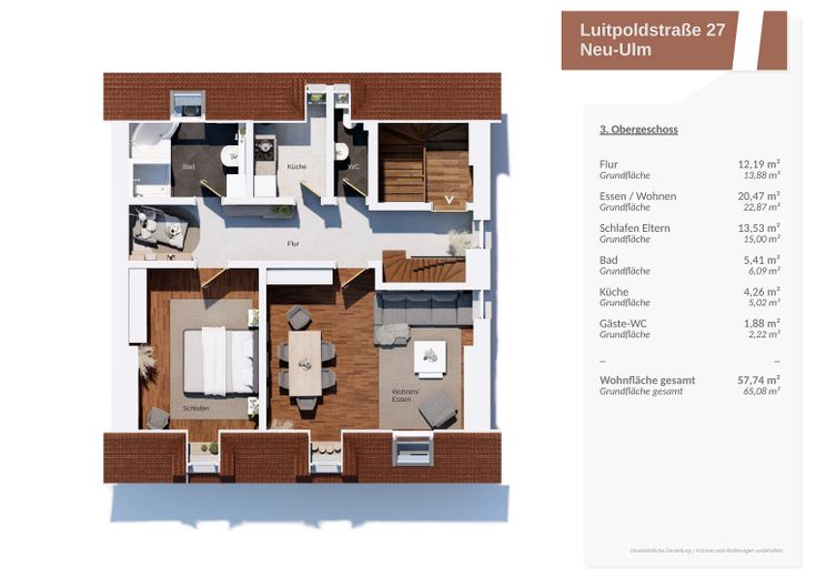 Zentrale provisionsfreie Wohnung in Neu-Ulm – perfekt für eine WG – 3. Stock Grundriss