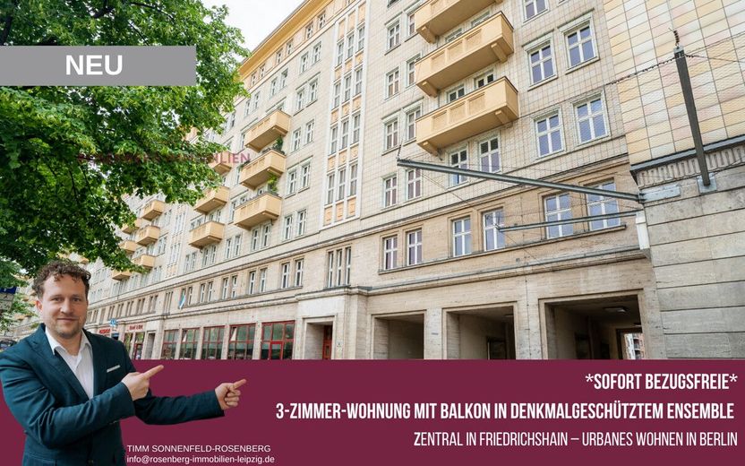 *bezugsfrei* Denkmalgeschützte 3-Zimmer-Wohnung mit Balkon an der Karl-Marx-Allee – Immobilie in Berlin zu verkaufen_3-Raum_Titelbild
