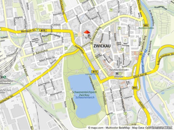 Appartement in Zwickau mit BALKON, EINBAUKÜCHE und Personenaufzug im Dachgeschoss zu vermieten! – Kartenausschnitt