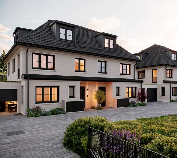 Living in a prime location in Obermenzing - south-facing garden & absolute quiet location – Zufahrtsbereich mit Garagen