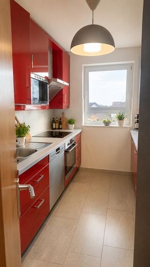 Lichte 3-kamerwoning met twee balkons, uitzicht op het meer en panorama op de Alpen – Küche