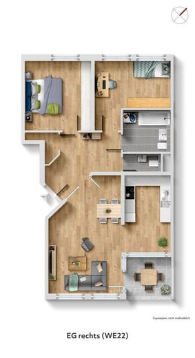 Berlin-Mariendorf: Vermietete 3-Zimmer-Kapitalanlage mit Loggia im gepflegten Ensemble – Grundriss