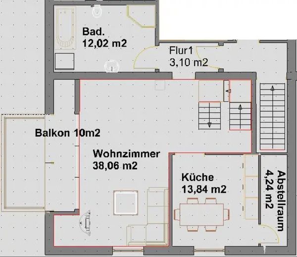 100m² Wohnung mit Fußbodenheizung, Klimaanlage, Balkon, 2 PKW Stellplätze – 1. OG