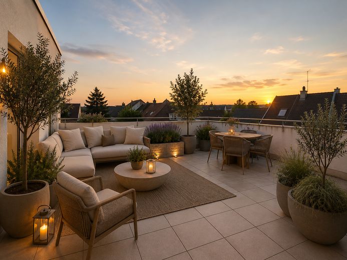 Zentral gelegene 4-Zimmer Maisonettewohnung mit 70m² Dachterrasse und Tiefgaragenstellplatz – Terrasse gestaltet
