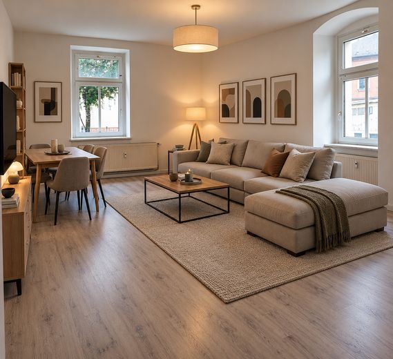Neu renovierte 3-Zimmerwohnung mit Balkon zu vermieten – Wohnzimmer