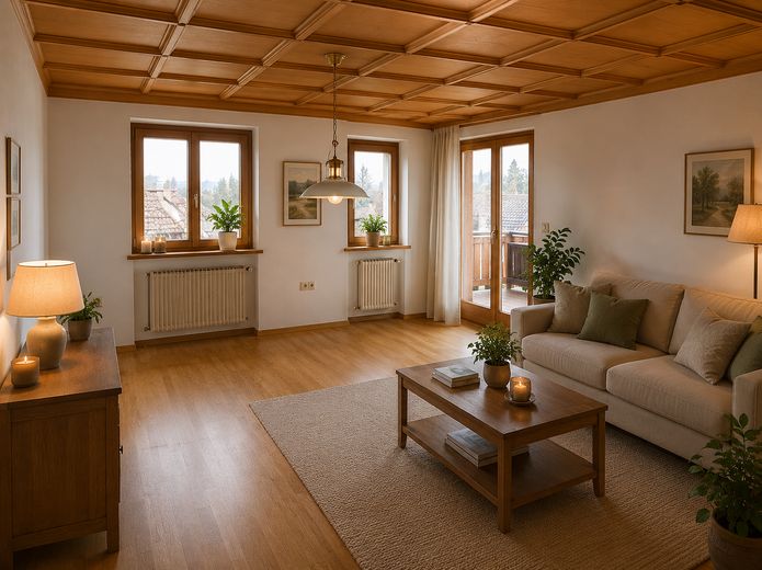 Einfamilienhaus mit 1.600 qm großem Grundstück; Privatverkauf - faires Angebot willkommen – Wohnzimmer Zugang Balkon