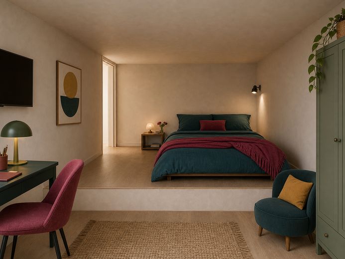 Centrale e tranquillo nell’edificio sul retro tra la metropolitana Bayerischer Platz e Eisenacher Str. – KI Bild Wohnbereich B