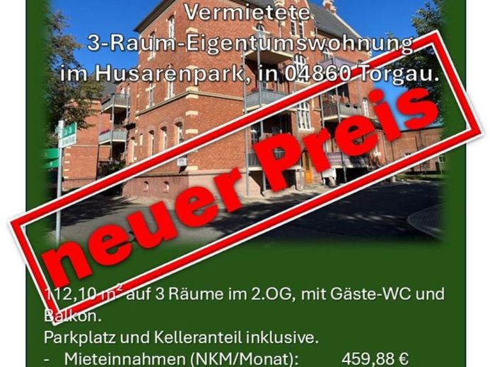 Wynajmowane 3-pokojowe mieszkanie własnościowe z WC dla gości i balkonem, w Husarenpark, 04860 Torgau – Zdjęcie 1