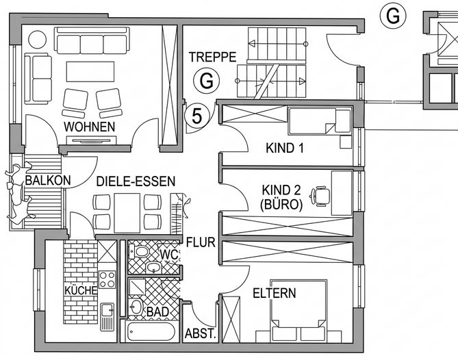Preis verhandelbar: Helle, kurzfristig bezugsfreie 4,5-Zi.-Wohnung in Top-Lage von Laupheim-Süd – Grundriss