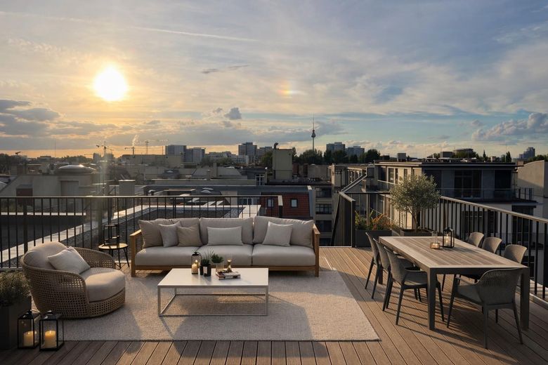 छत पर टैरेस वाला पेंटहाउस – Terrasse (mit KI visualisiert)