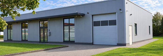 Halle commerciale de 352 m² à Zetel avec bureaux, entrepôt, espace d’exposition et production