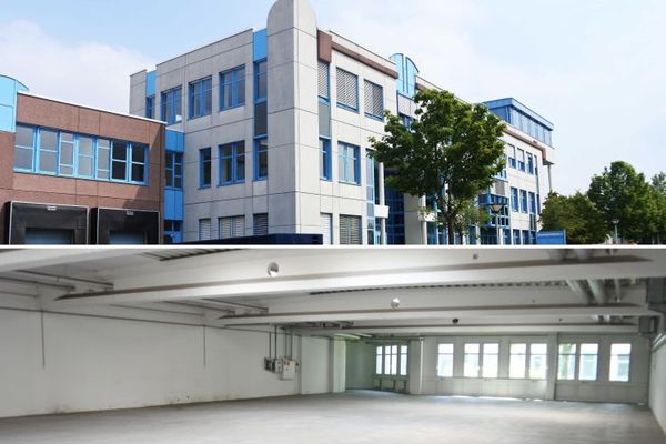 Freie Produktions-/Lagerhalle mit Bürofl., 2 Rolltore, gr. Laderampe m. Scherbühne