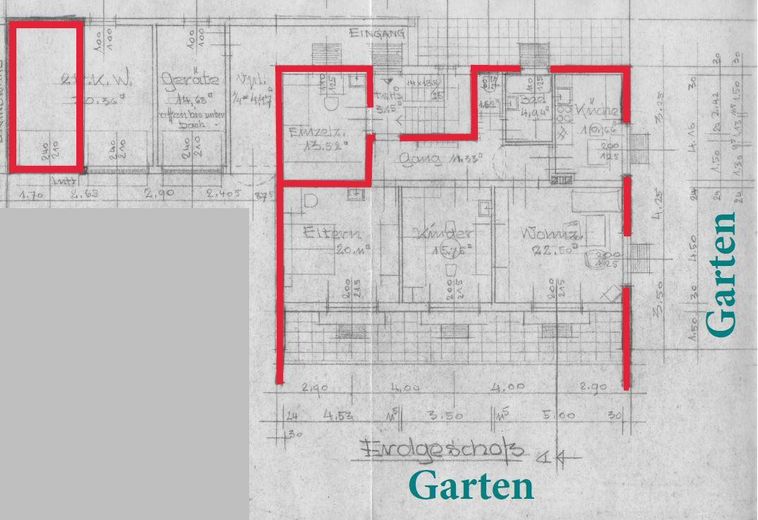 Appartamento al piano terra con 3 stanze in affitto a Surberg – Grundriss Erdgeschoss