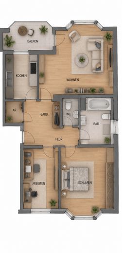 Stilvolle 3-Zimmer-Wohnung in Neusäß mit sonniger Loggia – Grundriss