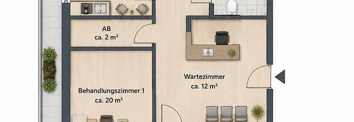 Flexible Büro- oder Praxisfläche mit Aufzug und Tiefgarage in bester Innenstadtlage von Werne – Grundriss schematisch