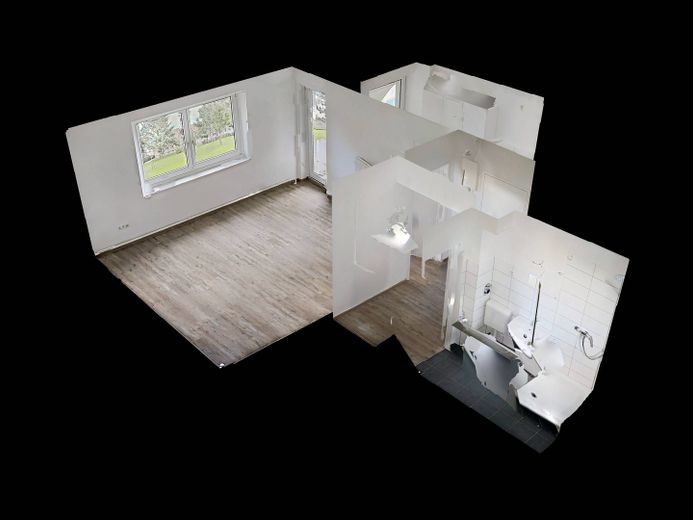 Nowoczesne mieszkanie 1-pokojowe z wbudowaną kuchnią i BALKONEM – 3D-Ansicht Grundriss