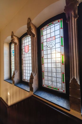Historische Villa mit Rheinblick, Nebenhaus und Parkanlage in Erpel! – angefertigte Wappenfenster