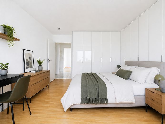 Słoneczne mieszkanie 2-pokojowe przed Freiburgiem | balkon od strony południowo-zachodniej | łazienka z oknem | dostępne od zaraz – Schlafzimmer - Visualisierung