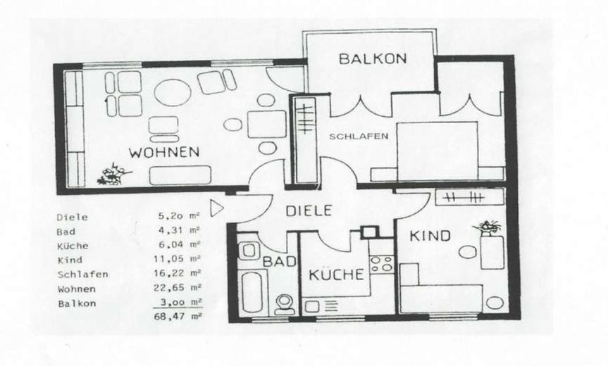 WG गठन: उत्कृष्ट स्थान पर सुसज्जित 3 WG कमरे – Frankfurt Niederrad – Grundriss