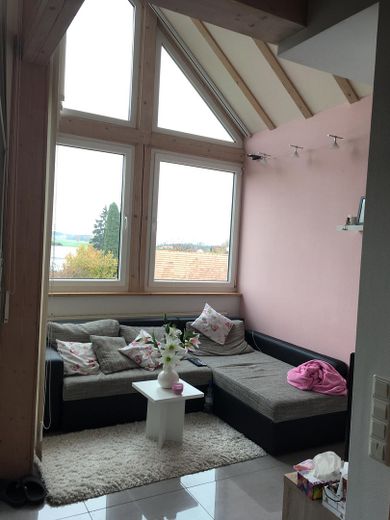 Komfortabel ausgestattete Maisonettewohnung/ Galeriewohnung 1,5 Zimmer mit Balkon – Wohnzimmer