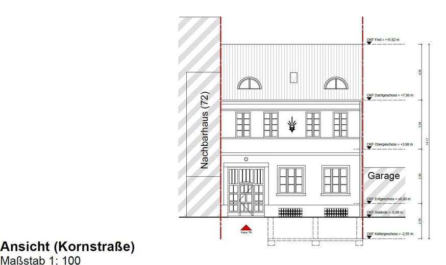 Mehrfamilienhaus, Dreifamilienhaus mit Loft Charakter u. Dachterrasse in Krefeld – Ansicht Kornstraße
