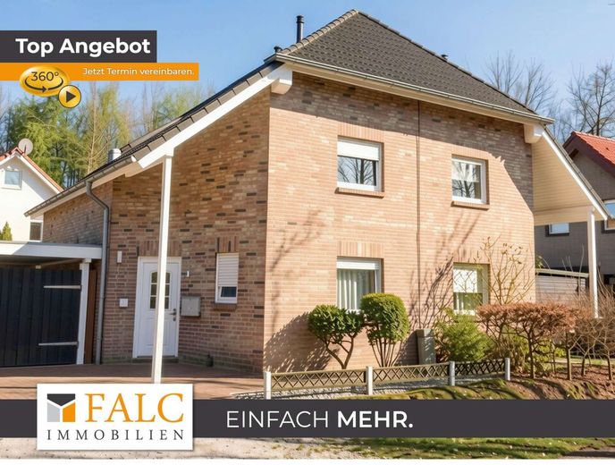 Familienfreundliche DHH in Bergkamen - ruhige Wohnlage – Außenansicht - (KI generiert)