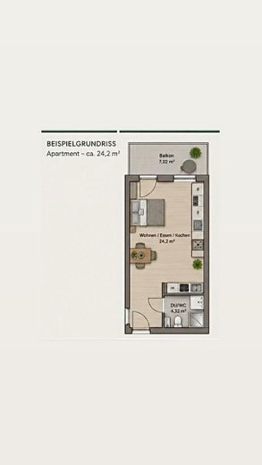 New-build 1-room apartment for rent – Grundriss