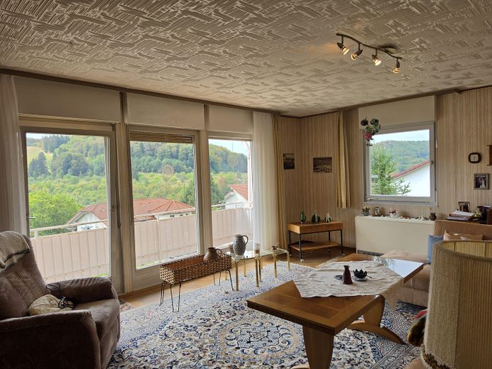 Provisionsfrei: Großzügiges Einfamilienhaus in ruhiger Aussichtslage mit teilbarem Großgrundstück – Wohnzimmer mit Ausblick