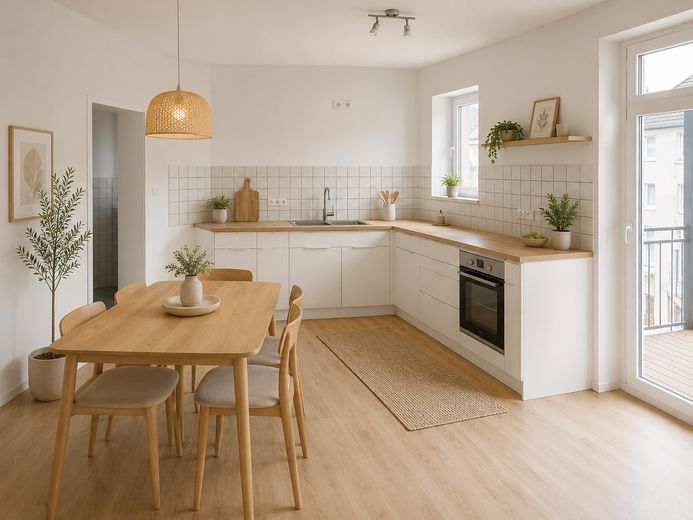 Простора 3-кімнатна квартира в старому будинку в Герде | 86 м² | Балкон | відремонтована | без комісії / новий дах – Küche  KI generiert