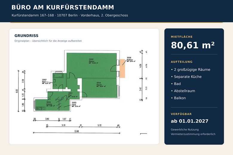 Subsequent tenant wanted: Office on Kurfürstendamm – approx. 81 m² with balcony – Photo 7