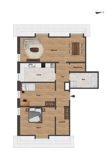 Moderne 3 Raumwohnung in einem kernsanierten Ensemble in ruhiger Lage am Marienbergpark – Grundriss