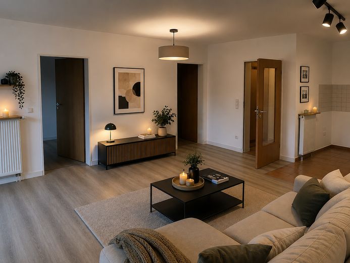 Beautiful 4-room apartment for rent in Bad Oeynhausen! (09) – Wohnzimmer mit offener Küche
