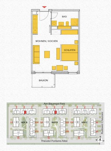 Komfortable 1,1 Zimmer Wohnung mit Einbauküche und Balkon – Grundriss