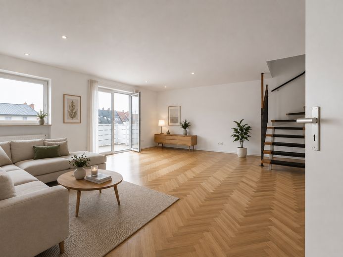 Modernisierte Maisonettewohnung mit Terrasse und Stellplatz – Wohnzimmer