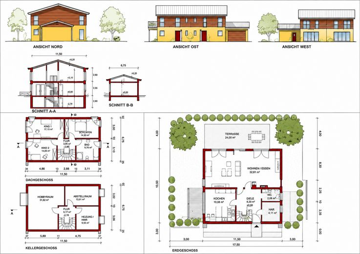 Spacious living in Waal – Grundriss UG EG DG