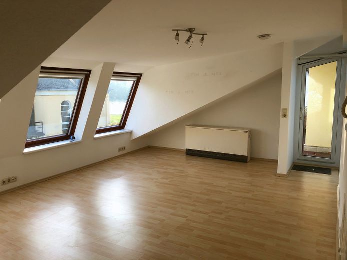 Dachgeschosswohnung mit Dachterrasse und Rheinblick – Wohn- und Esszimmer